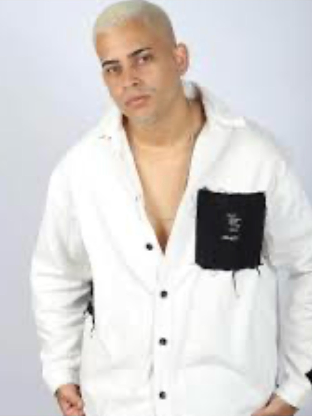 Zara White Button-Front Jacket with Black Patch Pocket